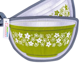 Pyrex Spring Blossom Grytlappar: Grön Crazy Daisies Skål, Set om 2