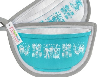 Turquoise Butterprint Bowl Potholders - Pyrex Inspired Set of 2