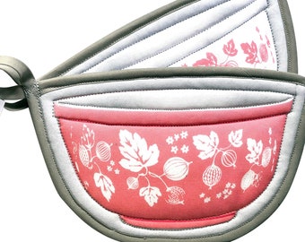 Pyrex Rosa Krusbärsgrytlappar Skålformade grytlappar, set om 2
