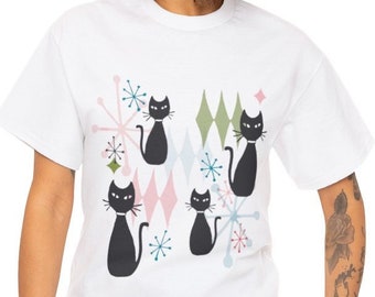 Tee Black Cats Mid Mod Unisex Heavy  Cotton Tee mid century kit kats kool S-5xl