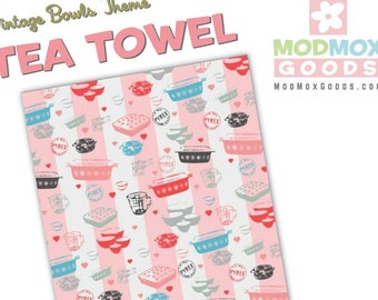 TEA TOWEL Pyrex Pink Stripes vintage Kitchen theme 12” x 24” 100% Cotton