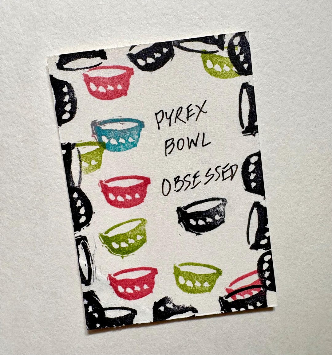 Original Linocut Print: Vintage Pyrex Bowls Theme - Retro Mid Century ...