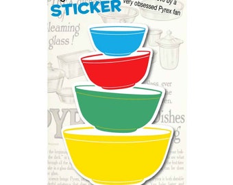 Pyrex Primary Bowls stack theme STICKER 3 Inch Sticker hi quality permanent adhesive