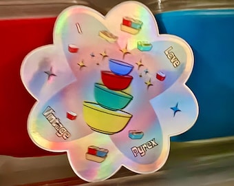 STICKER i Love Vintage Pyrex holographic sticker 3in waterproof vinyl dishwasher proof