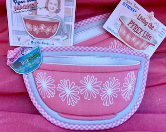 Grytlappar i rosa prästkrage: Maisel-inspirerat vintagetema, set om 2