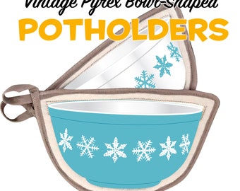 Pyrex Bowl Potholders: Vintage Snowflake Turquoise Design
