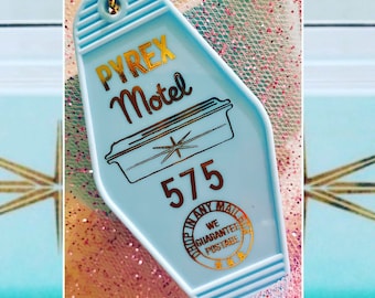 Cosplay for your keys! Pyrex Motel Keychain Vintage retro style Gold starburst turquoise