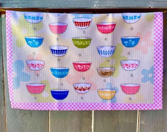 Pyrex Bowls kökshandduk: Vintage köksinredning, våffelväv