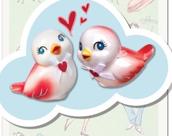 STICKER Lovebirds Valentine them  vintage kitschy cute llove birds 3 Inch Sticker hi quality permanent adhesive