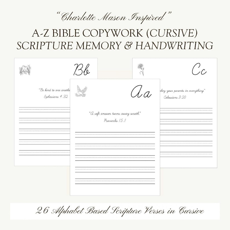 ABC Scripture Copywork (cursive) | Charlotte Mason Homeschool | Morning ...