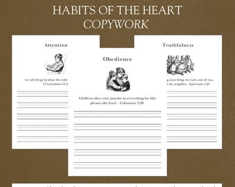 Habits of the Heart Copywork Sheets | Scripture | Character Training | Digital Download | Charlotte Mason Inspired