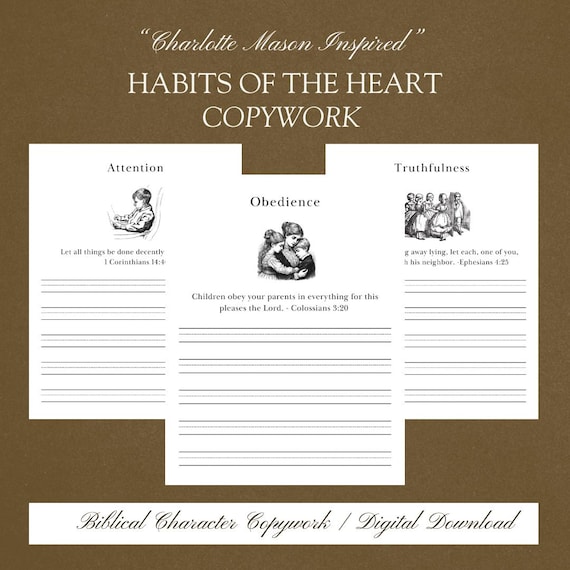 Habits of the Heart Copywork Sheets | Scripture | Character Training | Digital Download | Charlotte Mason Inspired