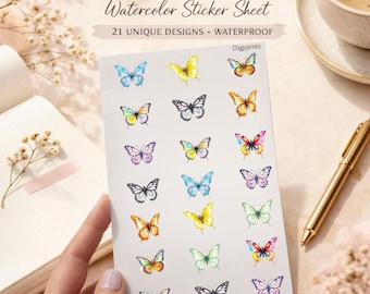 21 vlinderstickers | Mini-scrapbookstickervel | Kleine dagboekstickers |