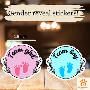 Gender Sticker Pack | Team Boy Team Girl Baby Shower Stickers | 22 pack- Perfect For Gender Reveal Parties, Baby Showers - Waterproof