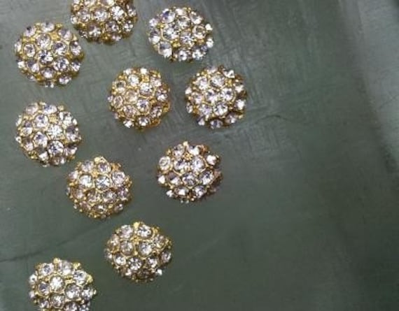 5 pcs 21mm crystal clear round metal rhinestone button