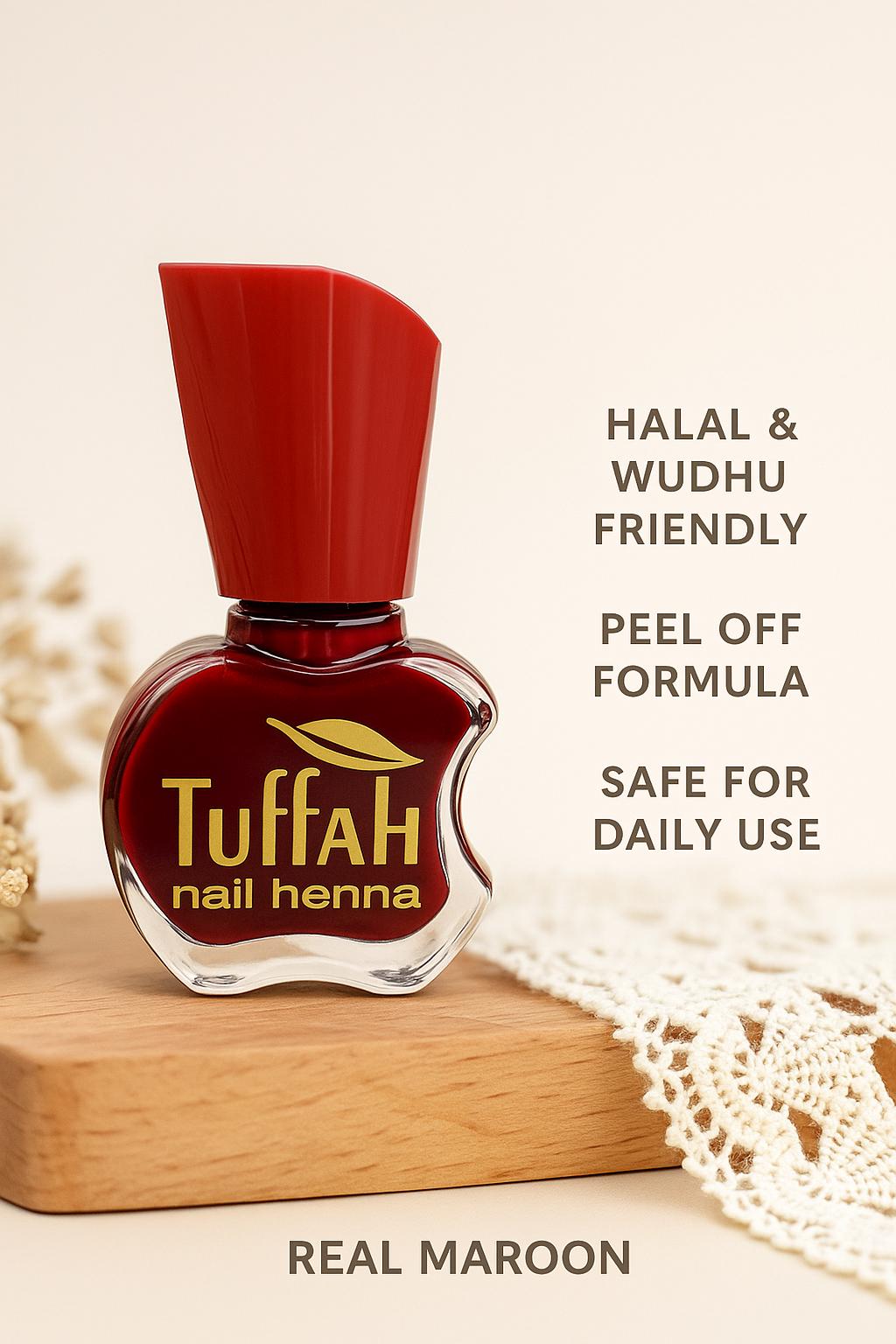 Tuffah Nail Henna Red Apple Shape - Peel Off Halal Nail Polish, Fast Dry, Muslim Friendly