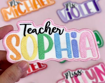 Custom Teacher Name Patch, Custom Embroidered Name Patches | Personalized Patches Iron-On, Sew-On | For Jackets, Hats, Uniforms, Bags