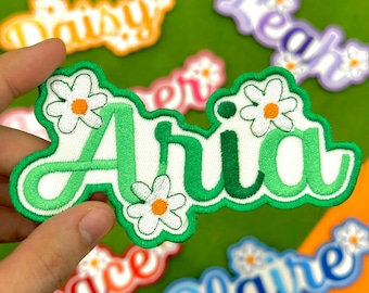 Embroidered Custom Daisy Name Patch, Colorful Flower Name Patch, Custom Name Patch Sew/Iron On Patches for Clothes, Hats, Backpacks