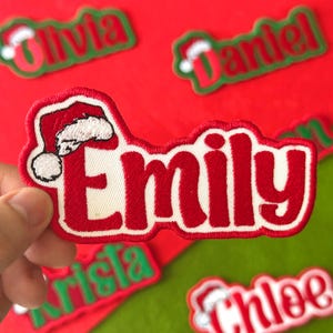 Iron On Name Tags For Clothing Custom"Your Name" Christmas Stocking Name Tag 4" W X 1.5" T Embroidered Patch Iron-On Or Sew-On/Green Personalized Applique - Festive Font - Clothing - Merry Christmas