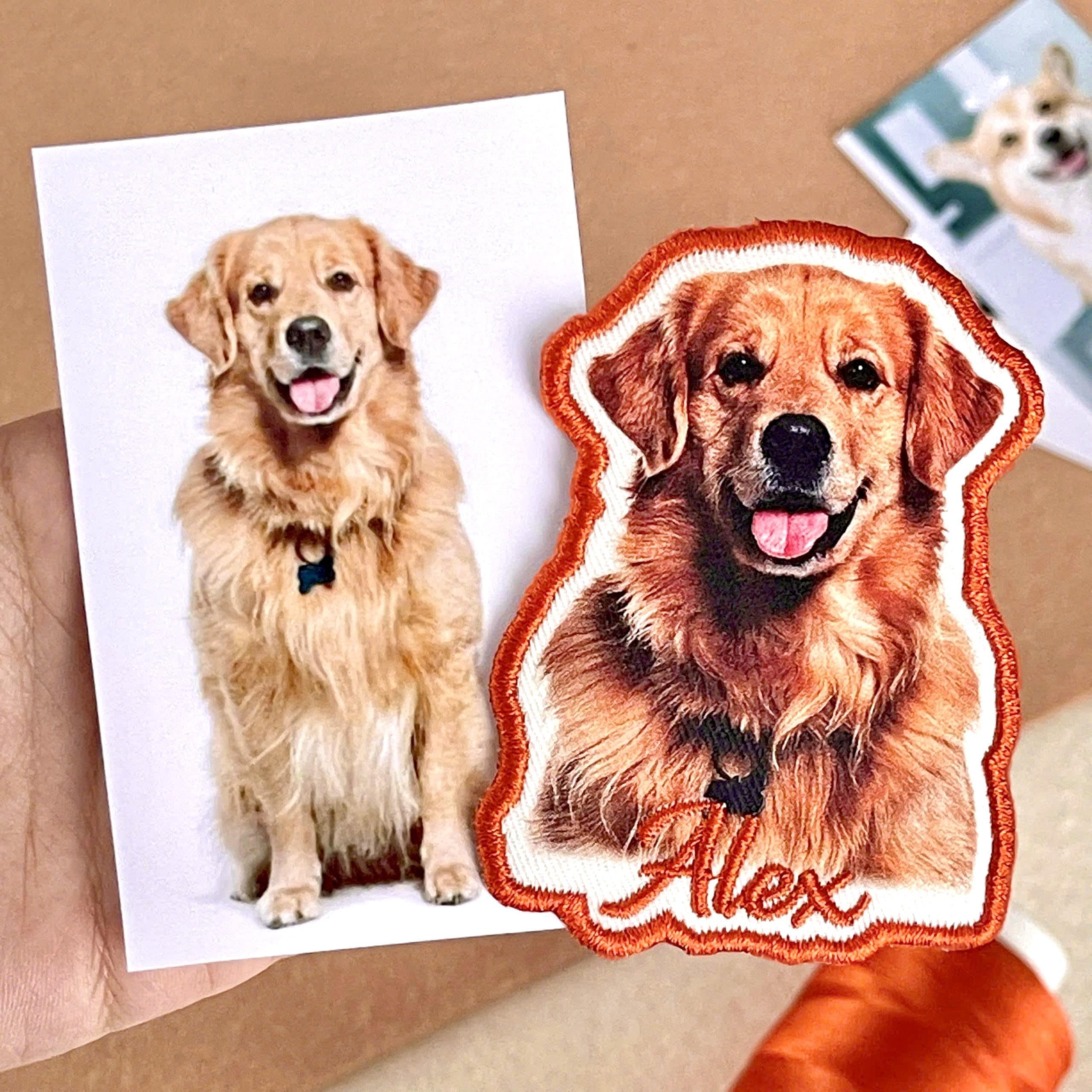 Custom Pet Portrait Patch – Printed & Embroidered Dog or Cat Photo Patch with Name – Personalized Pet Gift, Memorial, Iron On or Sew On