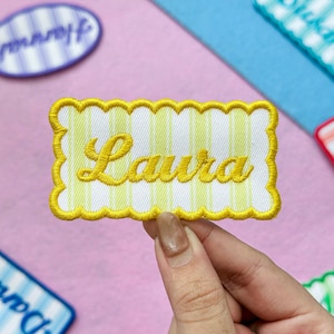 Custom Embroidered Name Patch, Striped Text Patch, Backpack Tag, Iron On