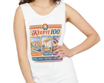 Camiseta sin mangas Keep It 100 con estampado de parque temático, camiseta sin mangas retro con estampado de atracción de feria, camiseta de parque de atracciones.