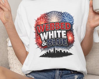 Retro Web-Slinger Graphic T-Shirt, Spider-Inspired Movie Tee, 4th of July Shirt, Red White and Blue Tee