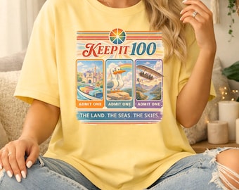Keep It 100 Theme Park T-Shirt, Retro Amusement Ride Graphic, Amusement Park Shirt, Summer T-Shirt