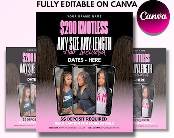 DIY Braids & Knotless Flyer Template, Hair Special (Canva, Digital Download)