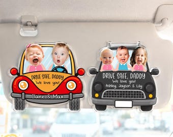 Personalized Kids Face Car Visor Clip: Custom Baby Photo Ornament, Drive Safe Daddy, Fathers Day Gift For Husband, Daddy, Sun Visor Clip
