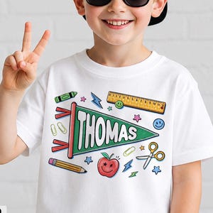 Personalized Pennant Flag Name Shirt, Back to School Shirt for Boy Girl, Custom Kid Name Shirt, First Day of Kindergarten Preschool image 4