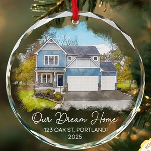 Custom New Home Christmas Ornament, New House Photo Ornament, Watercolor Photo Christmas Ornament, First Home Keepsake, Realtor Client Gifts