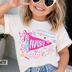 Personalized Name Back To School Kids Shirt, Pennant Girl Toddler Shirt, Girls First Day Of School Tee, School Toddler Gift