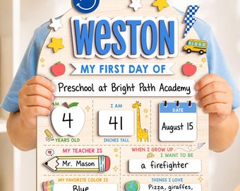 Letrero personalizado para el primer día de clases, regalo de regreso a clases para niños y niñas, accesorio para fotos del primer y último día de clases para preescolar y jardín de infantes.