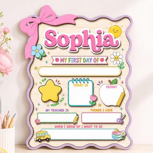 Personalized First Day Of School Sign, Back to School Board Gift For Kids, Kindergarten 1st Day of School Board, Last Day of School Keepsake