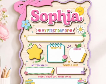 Personalized First Day Of School Sign, Back to School Board Gift For Kids, Kindergarten 1st Day of School Board, Last Day of School Keepsake