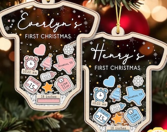 Baby's First Christmas Ornament, Custom Baby Name, Custom Newborn Gift, 4D Shake Babies Keepsake