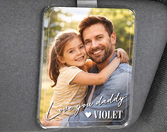 Custom Dad Photo Car Visor Clip, 1st Fathers Day Gift for Dad, Drive Safe Daddy Acrylic Keepsake Gift for Husband, New Dad Gift Form Kids