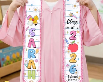 Personalized Kindergarten Graduation Stole, Custom Name Kids Graduation Sash, Class of 2026 Kindergarten Stole, Grad Gift for Kids