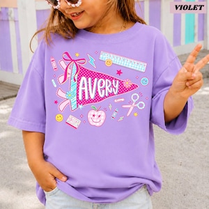 Personalized Name Back To School Kids Shirt, Pennant Girl Toddler Shirt, Girls First Day Of School Tee, School Toddler Gift image 4