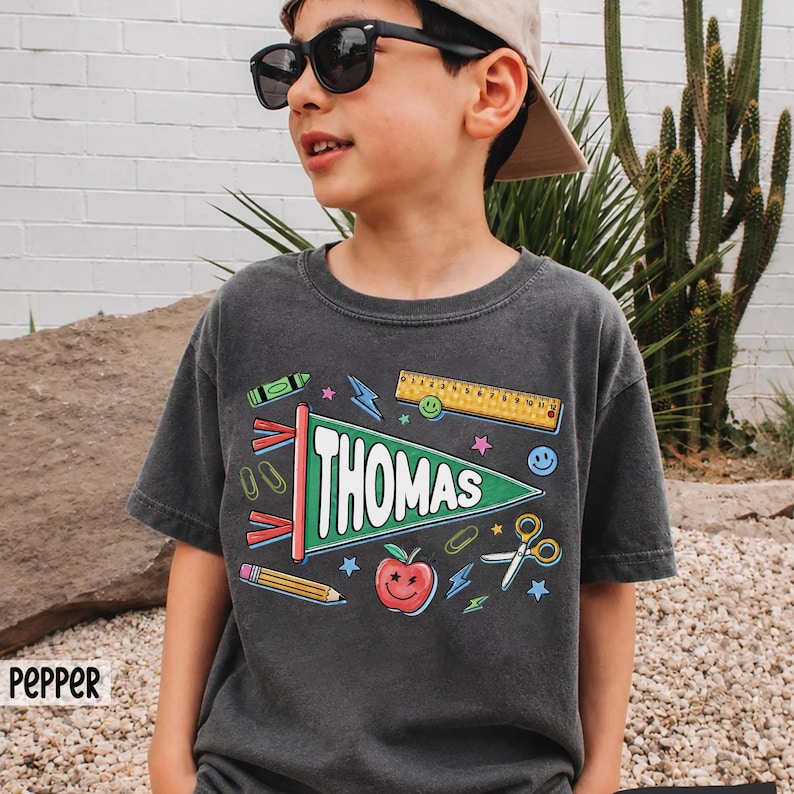 Personalized Pennant Flag Name Shirt, Back to School Shirt for Boy Girl, Custom Kid Name Shirt, First Day of Kindergarten Preschool image 3