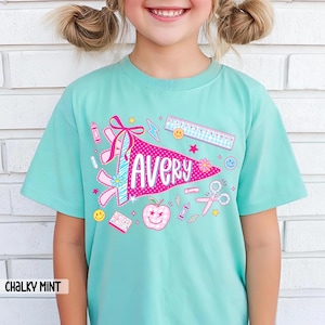Personalized Name Back To School Kids Shirt, Pennant Girl Toddler Shirt, Girls First Day Of School Tee, School Toddler Gift image 11