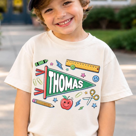 Personalized Pennant Flag Name Shirt, Back to School Shirt for Boy Girl, Custom Kid Name Shirt, First Day of Kindergarten Preschool