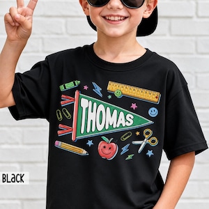 Personalized Pennant Flag Name Shirt, Back to School Shirt for Boy Girl, Custom Kid Name Shirt, First Day of Kindergarten Preschool image 5