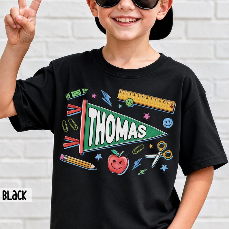 Personalized Pennant Flag Name Shirt, Back to School Shirt for Boy Girl, Custom Kid Name Shirt, First Day of Kindergarten Preschool image 5