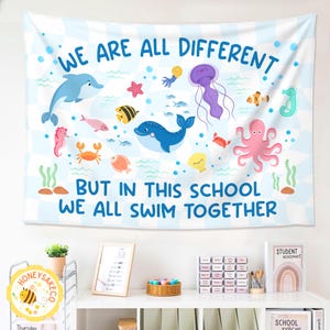 Teacher Classroom Tapestry, Back To School Teacher Gifts, Ocean Animal Banner, Classroom Decor, Welcome Classroom Tapestry, We Are Different