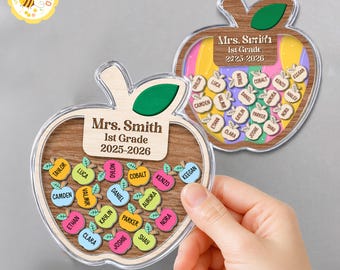 Personalized Teacher Apple Magnet, Teacher Appreciation Gift, Custom Teacher Shaker Magnet, End Of Year Teacher Gifts