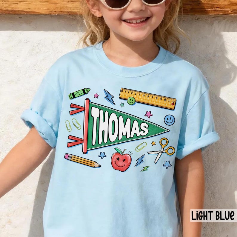 Personalized Pennant Flag Name Shirt, Back to School Shirt for Boy Girl, Custom Kid Name Shirt, First Day of Kindergarten Preschool image 9
