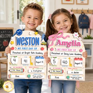 Custom First Day Of School Sign, Back to School Gift For Kids, Kindergarten 1st Day of School Board, First and Last Day of School Keepsake