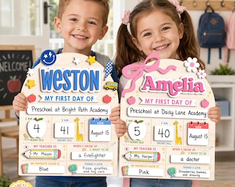 Custom First Day Of School Sign, Back to School Gift For Kids, Kindergarten 1st Day of School Board, First and Last Day of School Keepsake